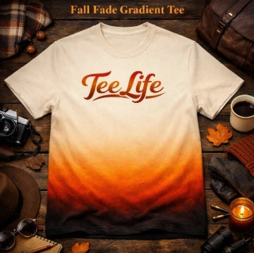 Tee Life Fall Fade Gradient Tee - cream to burnt orange ombre gradient t-shirt with Tee Life script