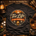 Tee Life Fall Stamp Tee - vintage fall campfire graphic on a dark t-shirt