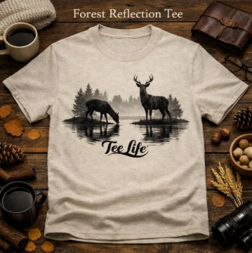 Tee Life Wildlife Tee - natural cream t-shirt with deer and forest reflection graphic