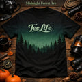 Tee Life Midnight Forest Tee - black t-shirt with glowing green midnight forest silhouette graphic