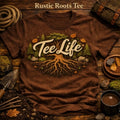 Tee Life Rustic Roots Tee - earthy brown t-shirt with tree roots and fall foliage graphic