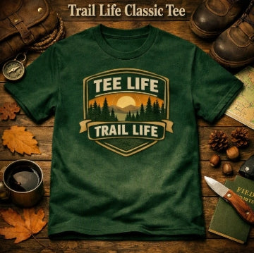 Tee Life Trail Life Classic Tee - forest green t-shirt with Tee Life Trail Life badge graphic